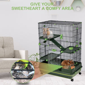 【VIDEO provided】4-Tier 32 inch Small Animal Metal Cage Height Adjustable with Lockable  Top-Openings Removable for Rabbit Chinchilla Ferret Bunny Guinea Pig ,EVEN FOR HAMSTERS(green)
