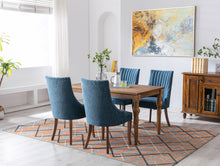 Load image into Gallery viewer, Exquisite Blue Linen Fabric Upholstered Strip Back Dining Chair with Solid Wood Legs 2 Pcs
