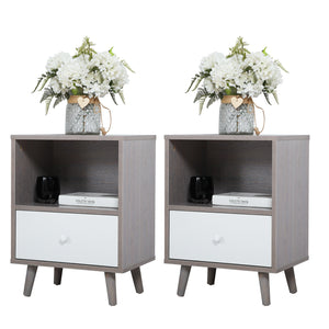 Nightstand Set of 2, Bedside Table with One Drawer and Storage Compartment - Gray