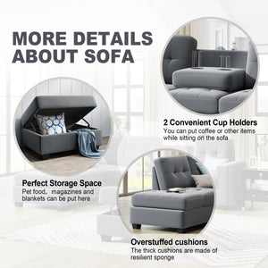 Orisfur. Sectional Sofa with Reversible Chaise Lounge, L-Shaped Couch with Storage Ottoman and Cup Holders