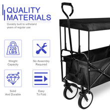 Load image into Gallery viewer, YSSOA Heavy Duty Folding Portable Hand Cart with Removable Canopy, 8&#39;&#39; Wheels, Adjustable Handles and Double Fabric for Shopping, Picnic, Beach, Camping
