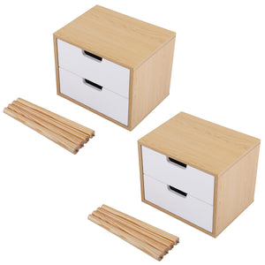 Set of 2 Bedroom Storage Nightstand Shelf with 2 Drawers - Wood