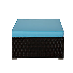 Beefurni Outdoor Garden Patio Furniture 5-Piece Brown PE Rattan Wicker Sectional Blue Cushioned Sofa Sets