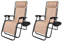 Load image into Gallery viewer, Zero gravity Chair Outdoor lounge patio beach Cup tray Tan Beige Two 2 pcs case
