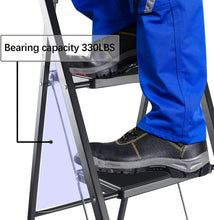 Load image into Gallery viewer, YSSOA 4 Step Ladder, Folding Step Stool with Wide Anti-Slip Pedal, 330 lbs Sturdy Steel Ladder, Convenient Handgrip, Lightweight, Portable Steel Step Stool, Black (HILADDFOLD4B)

