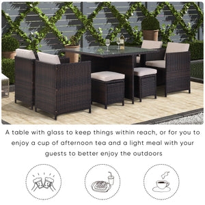 U_Style 9 Piece Rattan Conversation Set with Cushions, Patio Rattan Dining Set