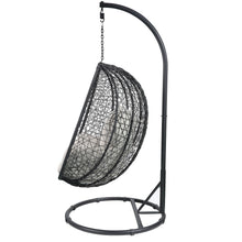 Load image into Gallery viewer, ACME Simona Patio Swing Chair with Stand in Beige Fabric &amp; Black Wicker 45030

