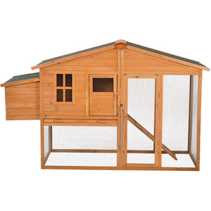 TOPMAX 73.6”Large Wooden Chicken Coop Small Animal House Rabbit Hutch with Tray and Ramp, Natural Color