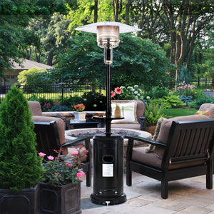 TOPMAX Outdoor 48000BTU Patio Heater Standing 87" Propane Gas Garden Heater with Adjustable Table and Moving Wheels, Black Finish