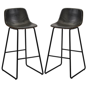 TREXM Low Back Footrest Vintage Leatherier Height Bar Stools Dining Chairs Set of 2 (Grey)
