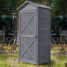 Load image into Gallery viewer, TOPMAX Outdoor Wooden Storage Sheds Fir Wood Lockers with Workstation,Gray
