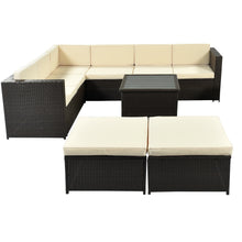 Load image into Gallery viewer, U_Style 9 Piece Rattan Sectional Seating Group with Cushions and Ottoman, Patio Furniture Sets, Outdoor Wicker Sectional
