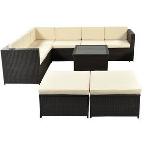 U_Style 9 Piece Rattan Sectional Seating Group with Cushions and Ottoman, Patio Furniture Sets, Outdoor Wicker Sectional