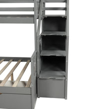Load image into Gallery viewer, Twin over Full Bunk Bed with Drawers,Storage and Slide, Multifunction, Gray（New）

