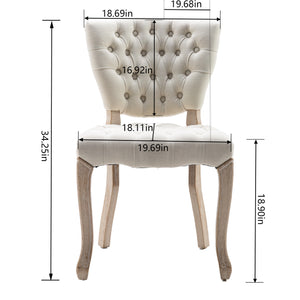 Hengming  French Vintage Tufted Button Performance Fabric Dining Chair( Set of 2) ,Beige