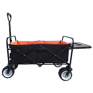 folding wagon Collapsible Outdoor Utility Wagon, Heavy Duty Folding Garden Portable Hand Cart, Drink Holder, Adjustable Handles and Double Fabric, for Beach, Garden, Sports (Yellow)