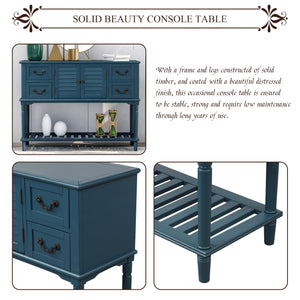 TREXM Console Table Sideboard for Entryway Sofa Table with Shutter doors and 4 Storage Drawers (Antique Navy)