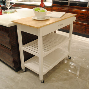 Kitchen Island & Kitchen Cart, Mobile Kitchen Island with Two Lockable Wheels, Simple Design to Display Foods and Utensil Clearly, One Big Drawer Keeps Kitchen Ware from Dust.