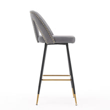 Load image into Gallery viewer, A&amp;A Furniture,Akoya Collection Modern | Contemporary Velvet Upholstered Connor 28&quot; Bar Stool &amp; Counter Stools with Nailheads and Gold Tipped Black Metal Legs,Set of 2 (Gray)
