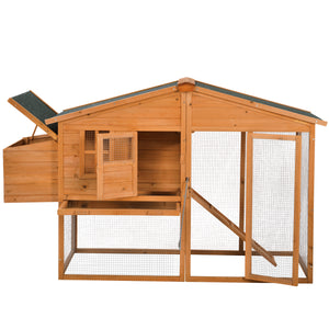 TOPMAX 73.6”Large Wooden Chicken Coop Small Animal House Rabbit Hutch with Tray and Ramp, Natural Color