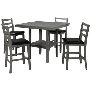 TREXM Set of 4 Wooden Counter Height Dining Chair with Padded Chairs, Gray