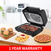 Load image into Gallery viewer, Geek Chef Airocook Smart 7-in-1 Indoor Electric Grill Air Fryer Family Large Capacity with Air Crisp Dehydrate Roast Bake Broil Pizza and Cyclonic Grilling Technology Countertop Grill Stainless Steel
