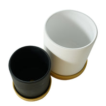 Load image into Gallery viewer, 6 in. and 4.8 in. White and Black Ceramic Flower Pots with Drain Hole and Saucer (2-Pack)
