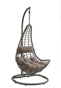 ACME Uzae Patio Hanging Chair with Stand, Gray Fabric & Charcaol Wicker 45105