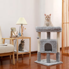 Load image into Gallery viewer, 28.4 Inches Small Cat Tree for Indoor Cats Polyester Plush Cat Tower with Beige Condos, Spacious Perch,Scratching Sisal Posts Plush-covered posts and Replaceable Dangling Balls Gray
