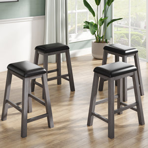 TOPMAX 4 Pieces Counter Height Wood Kitchen Dining Upholstered Stools for Small Places, Gray Finish+ Black Cushion