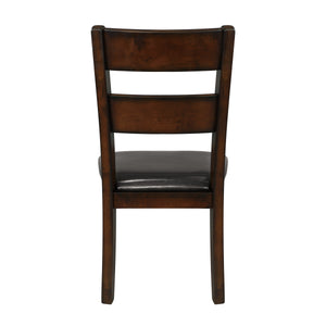 Cherry Finish Classic Style Set of 2 Side Chairs Mango Veneer Faux Leather Upholstered Transitional Dining Furniture