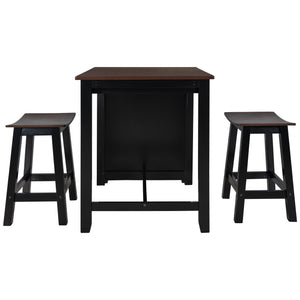 TOPMAX Wood 3-Piece Counter Height Dining Kitchen Set with 2 Suspensible Stools, 3-tier Storage for Small Places, Cherry+Black