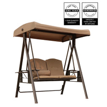 Load image into Gallery viewer, 2-Seat Outdoor Patio Porch Swing Chair, Adjustable Canopy Swing Glider with Weather Resistant Steel Frame, Adjustable Tilt Canopy,Removable Cushions and Pillow Included for Backyard，Beige
