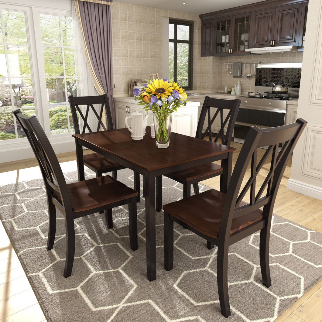 TOPMAX 5-Piece Dining Table Set Home Kitchen Table and Chairs Wood Dining Set (Black+Cherry)