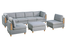 Load image into Gallery viewer, Living Room Furniture Ottoman Light Grey Dorris Fabric 1pc Cushion ottomans Wooden Legs
