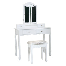 Load image into Gallery viewer, Makeup Vanity Table with Mirror, Wooden Dresser With Stool &amp; 4 Drawers
