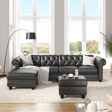 Load image into Gallery viewer, [VIDEO provided] 116&quot; Chesterfield Sectional Sofa Set, PU Leather 4-Seat Living Room Set, L-Shape Couch in Home, with Storage Ottoman ,Nailheaded (Left Hand Facing,Black)
