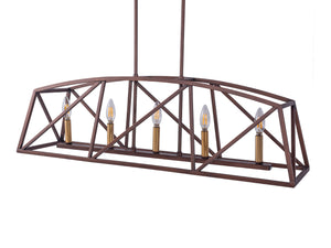 5-Light Architectural Bronze and Soft Matte Brass Kitchen Island Linear Pendant