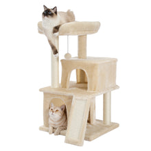 Load image into Gallery viewer, Cat Tree Luxury 34 Inches Cat Tower with Double Condos, Spacious Perch, Fully Wrapped Scratching Sisal Posts and Replaceable Dangling Balls Beige

