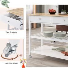 Load image into Gallery viewer, Rolling Kitchen Cart with Solid Wood Top and Locking Wheels，43.3 Inch Width，Two Open Spacious Storage Shelves and Two Drawers，Bamboo Wood Frame （White）
