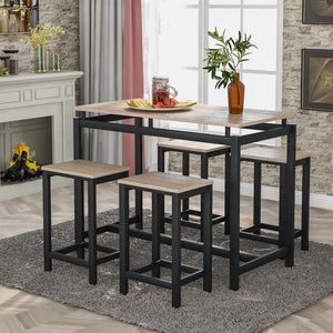 TREXM 5-Piece Kitchen Counter Height Table Set, Industrial Dining Table with 4 Chairs (Oak)