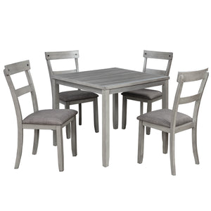 TREXM 5 Piece Dining Table Set Industrial Wooden Kitchen Table and 4 Chairs for Dining Room (Light Grey)