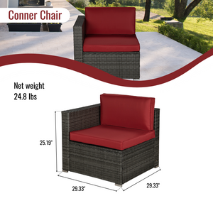 Beefurni Outdoor Garden Patio Furniture 6-Piece Gray PE Rattan Wicker Sectional Red Cushioned Sofa Sets with 1 Beige Pillow