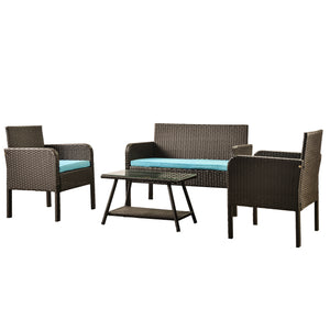 U_Style 4 Piece Rattan Sofa Seating Group with Cushions, Outdoor Ratten sofa