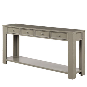 TREXM Console Table for Entryway Hallway Sofa Table with Storage Drawers and Bottom Shelf (Khaki)