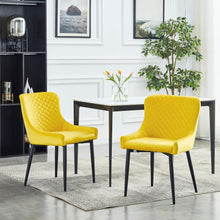 Load image into Gallery viewer, Cheap modern dining room furniture metal tube legs fabric yellow dining chair(set of 2)
