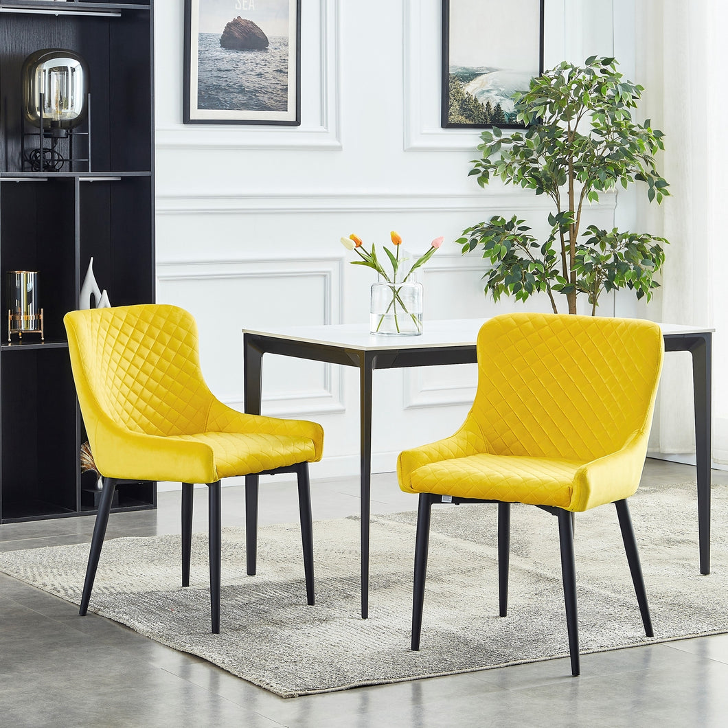 Cheap modern dining room furniture metal tube legs fabric yellow dining chair(set of 2)