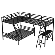 Load image into Gallery viewer, Twin over Full Bunk Bed with a Twin Size Loft Bed attached, with a Desk, Metal, Black
