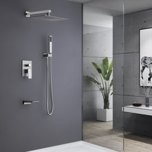 Load image into Gallery viewer, Trustmade Wall Mounted Square Rainfall Pressure Balanced Complteted Shower System with Rough-in Valve, 3 Function, 10 inches Brushed Nickel - 3W02
