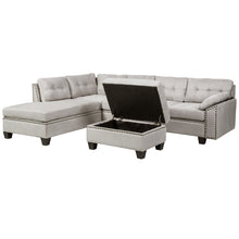 Load image into Gallery viewer, TREXM Sectional Sofa Set with Chaise Lounge and Storage Ottoman Nail Head Detail (Grey)
